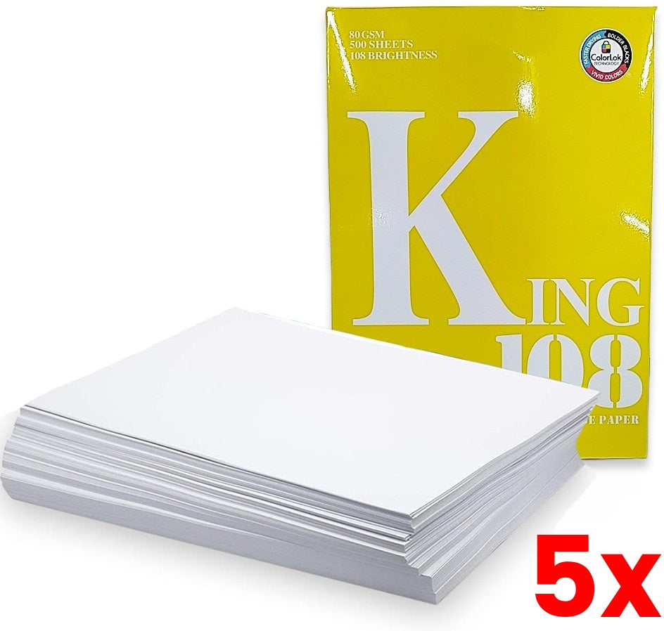 5 X King A4 Photocopy Paper 80gsm 500/Pack