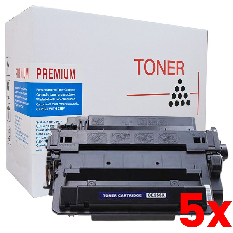 5 X White Box Premium HP 55X CE255X Toner Cartridge 12,000 Page