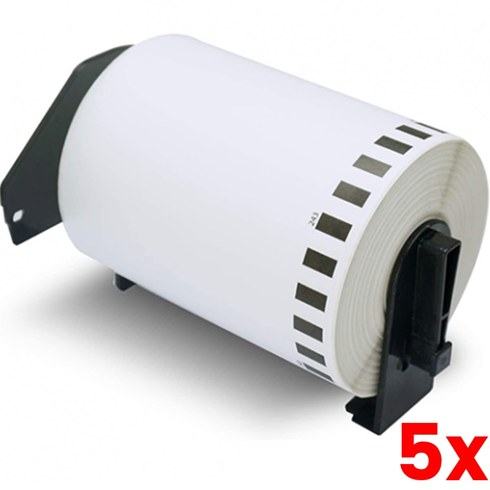 5 X Brother DK-22246 Compatible Black on White Thermal Continuous Paper Label Roll 103mm x 30.48