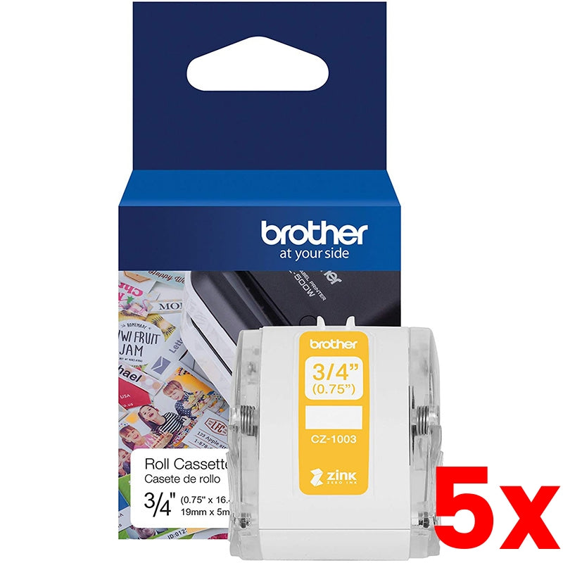 5 X Brother CZ-1003 3/4 Colour Continuous Label Roll Cassette 19mm x 5
