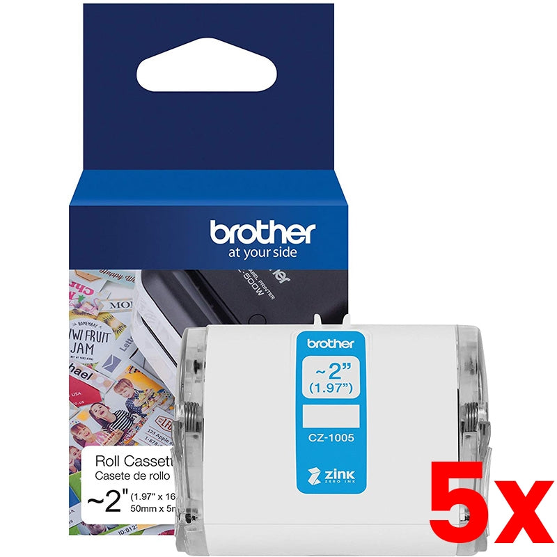 5 X Brother CZ-1005 2inch Colour Continuous Label Roll Cassette 50mm x 5