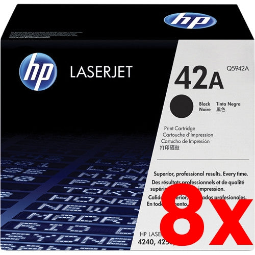 8 X Genuine HP 42A Q5942A Black Toner Cartridge 10,000 Print