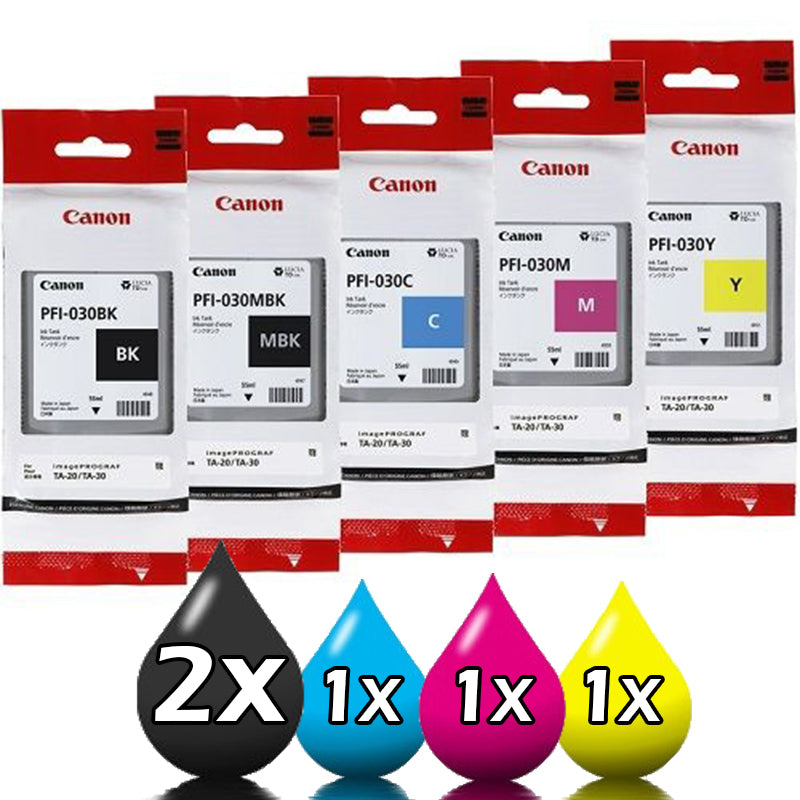 Genuine 5 Pack Canon PFI-030 Ink Tank Combo [1BK+1MBK+1C+1M+1Y]