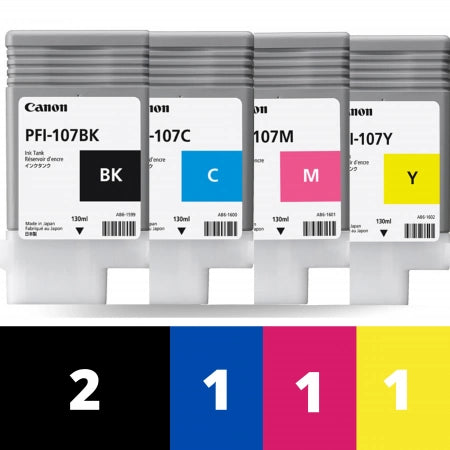 5 Pack Canon PFI-107C PFI-107M PFI-107Y PFI-107BK PFI-107MBK Genuine Ink Cartridges