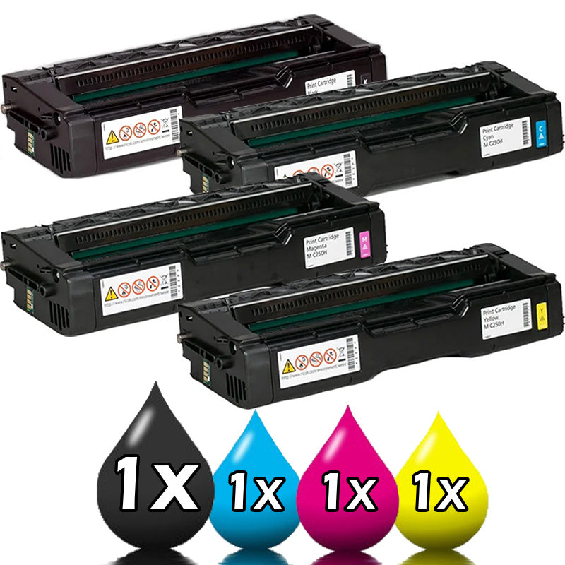 4 Pack Ricoh M C250FW / P C301W Compatible Toner Value Pack [1BK, 1C, 1M, 1Y]