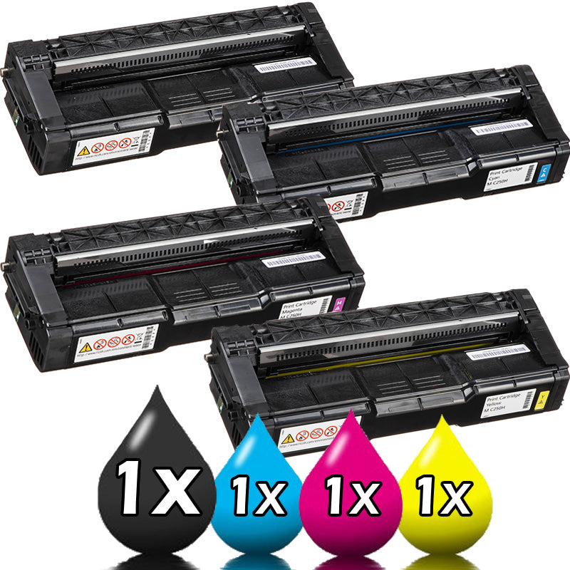 Genuine 4 Pack Ricoh M C250FW / P C301W Toner Value Pack [1BK, 1C, 1M, 1Y]