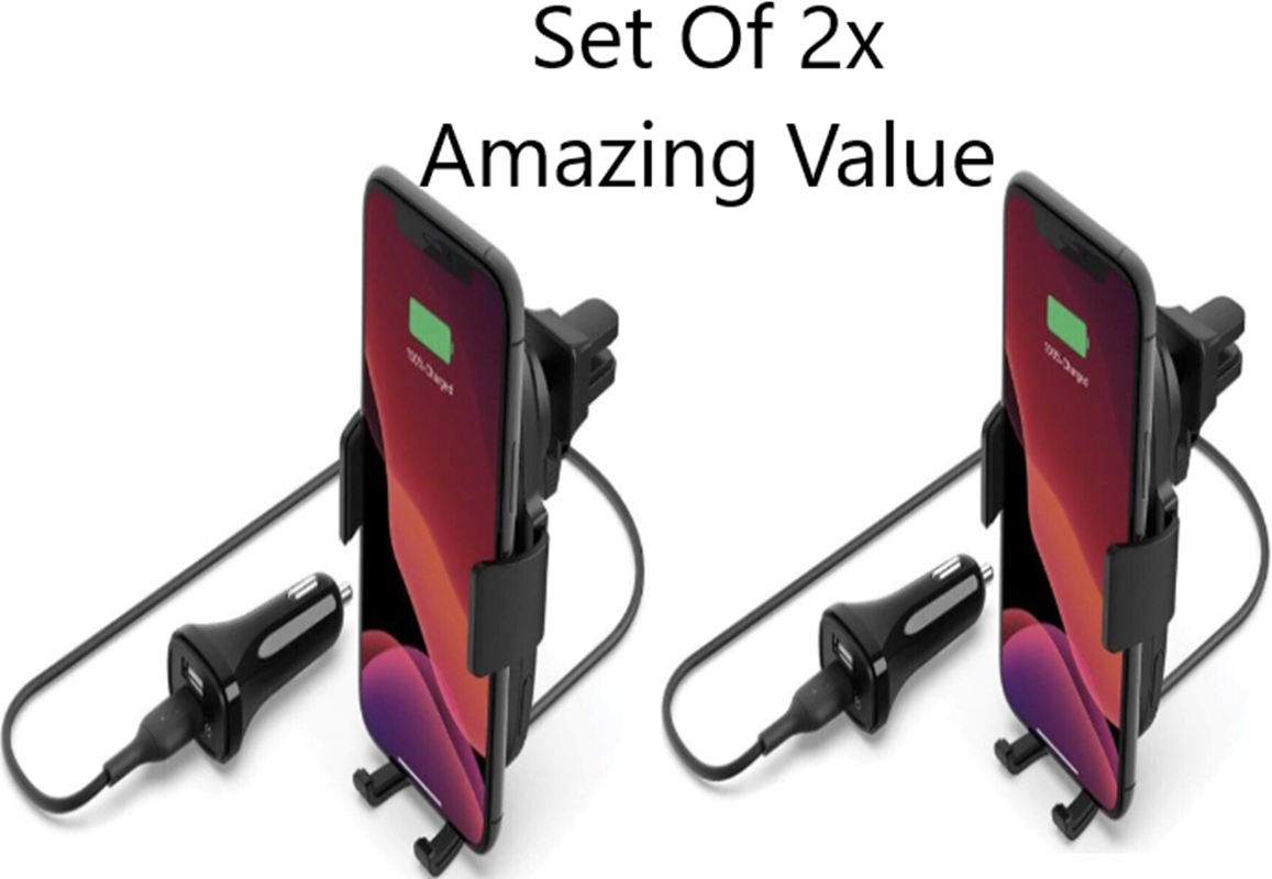 2x Belkin BOOSTCHARGE Wireless Car Charger with Vent Mount 10W (Box 555)