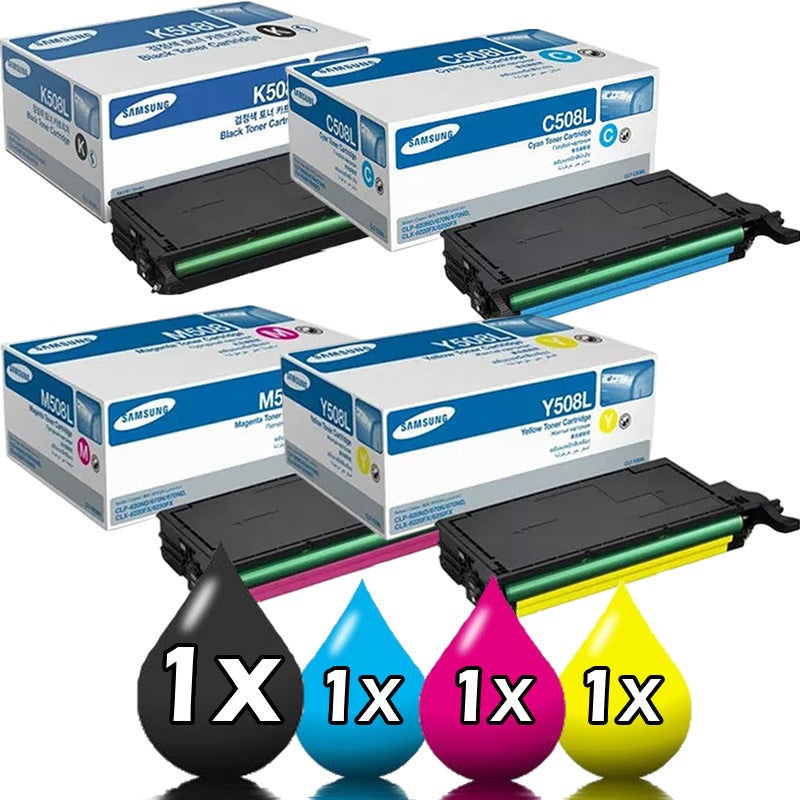 Genuine 4 Pack Samsung CLT508 Toner Cartridges CLP620 / CLP670 CLX6220 / CLX6250 [1BK,1C,1M,1Y]