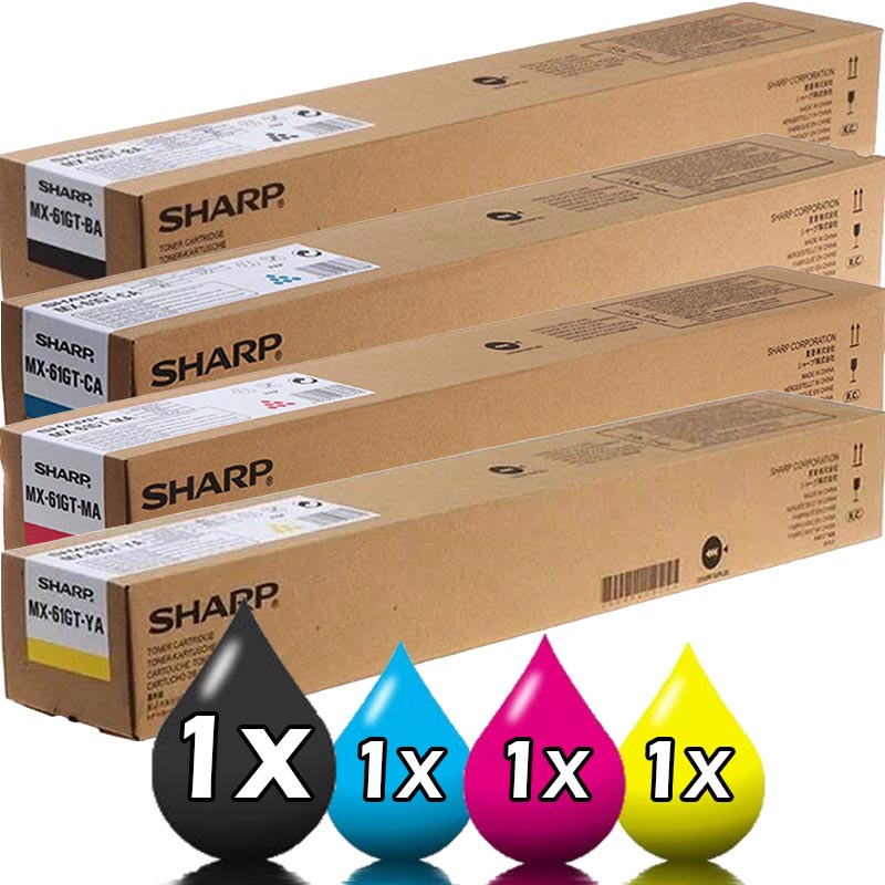 Genuine 4 Pack Sharp MX-60/61GT Toner Cartridge Value Pack [1BK, 1C, 1M, 1Y]