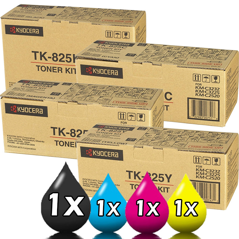 Genuine 4 Pack Kyocera TK825 Toner Cartridges [1BK,1C,1M,1Y]