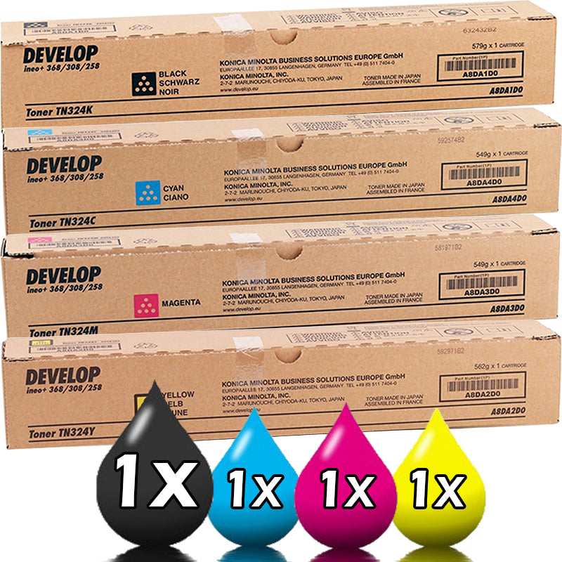 Genuine 4 Pack Develop TN-324 Toner Cartridge Value Pack [1BK, 1C, 1M, 1Y]