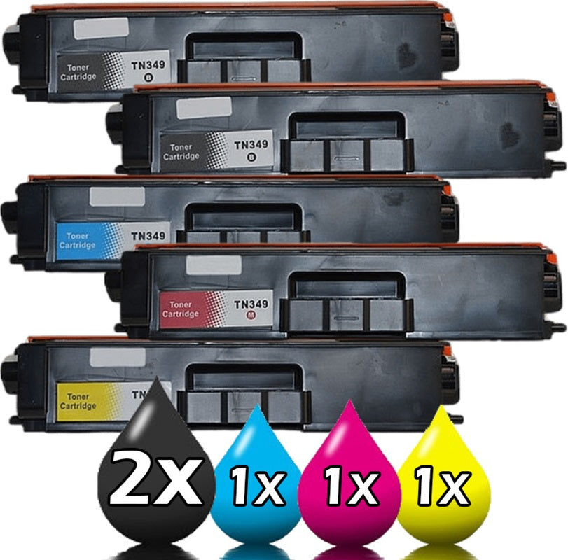 5 Pack Brother TN-349 Compatible Toner Cartridge Value Pack [2BK,1C,1M,1Y]