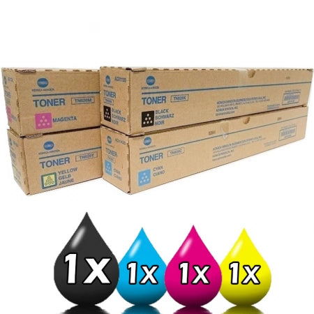 Genuine 4 Pack Konica Minolta C450i C550i C650i Toner Cartridge Value Pack 28K Prints [1BK, 1C, 1M, 1Y]