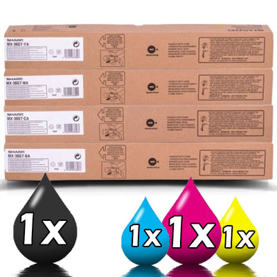Genuine 4 Pack Sharp MX-36GT Toner Set 1BK+1C+1Y+1