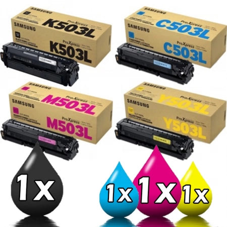 Genuine 4 Pack Samsung CLT-503L Toner Cartridges [1BK,1C,1M,1Y]