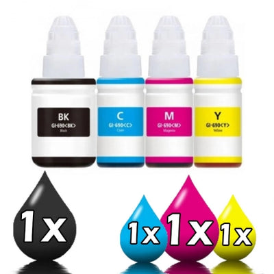 4 Pack Canon GI690 Compatible Ink Bottles [1BK+1C+1M+1Y]