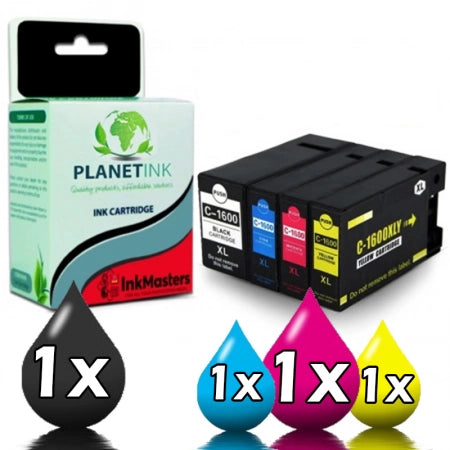 4-Pack Canon PGI1600XL CMYK Compatible Ink Tank MB2060/MB2160/MB2360/MB2760 - 1.2k/900 Print Yield